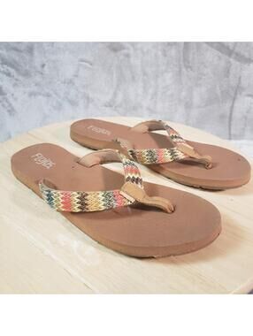Flojos Women's Chevron Flip Flop Sandals Brown Multicolor Straps Size 8